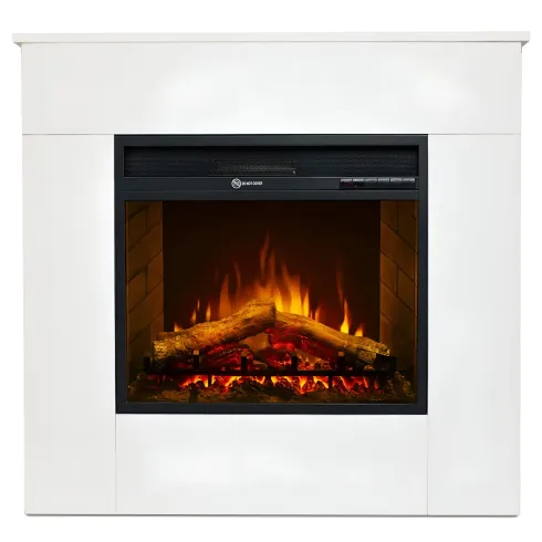 Camino Elettrico 1800W da Pavimento Fiamma Regolabile Legno Bianco