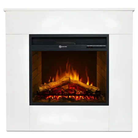 Camino Elettrico 1800W da Pavimento Fiamma Regolabile Legno Bianco