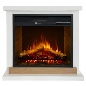 Camino Elettrico 1800W Bianco da Pavimento Legno Fiamma Realistica
