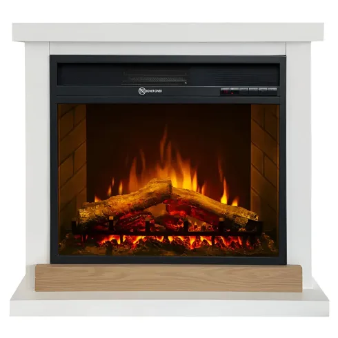 Camino Elettrico 1800W Bianco da Pavimento Legno Fiamma Realistica
