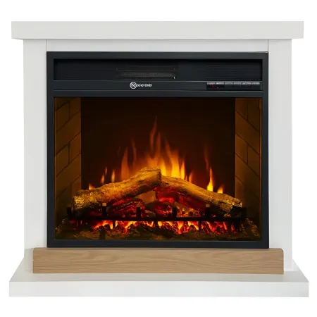 Camino Elettrico 1800W Bianco da Pavimento Legno Fiamma Realistica