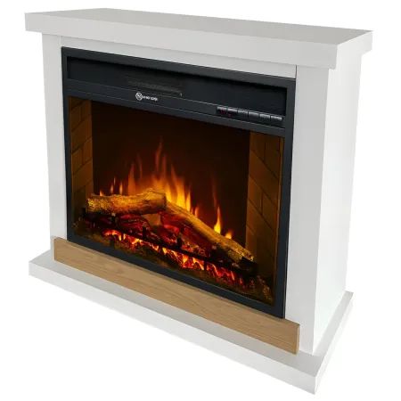Camino Elettrico 1800W Bianco da Pavimento Legno Fiamma Realistica