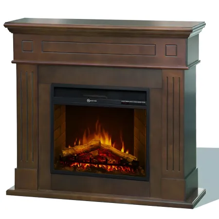 Camino Elettrico da Pavimento 1800W Legno MDF Noce per Soggiorno