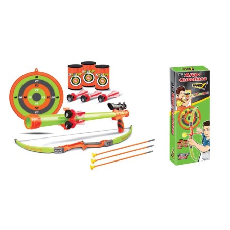 Set Arciere Arco Cerbottana 3 Barattoli Bambini 3 Frecce 5 Freccette + Bersaglio