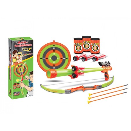 Set Arciere Arco Cerbottana 3 Barattoli Bambini 3 Frecce 5 Freccette + Bersaglio