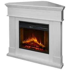 Camino Elettrico Angolare 1800W da Appoggio Legno Bianco per Interno