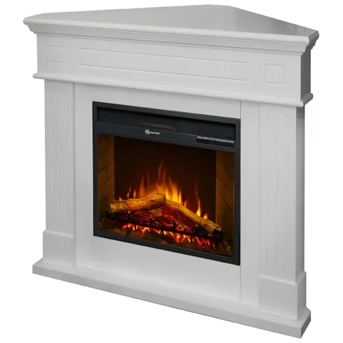 Camino Elettrico Angolare 1800W da Appoggio Legno Bianco per Interno
