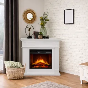 Camino Elettrico Angolare 1800W da Appoggio Legno Bianco per Interno 2