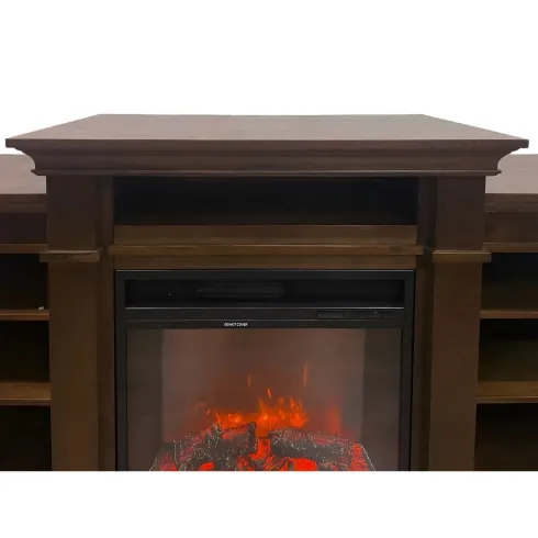 Camino Elettrico 1800W con Mobile Ripiani da Pavimento in Legno Noce