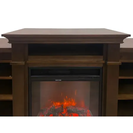 Camino Elettrico 1800W con Mobile Ripiani da Pavimento in Legno Noce