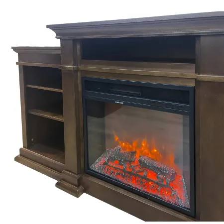 Camino Elettrico 1800W con Mobile Ripiani da Pavimento in Legno Noce