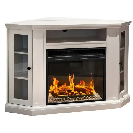 Camino Elettrico con Mobile Angolare 1800W da Appoggio in Legno Bianco