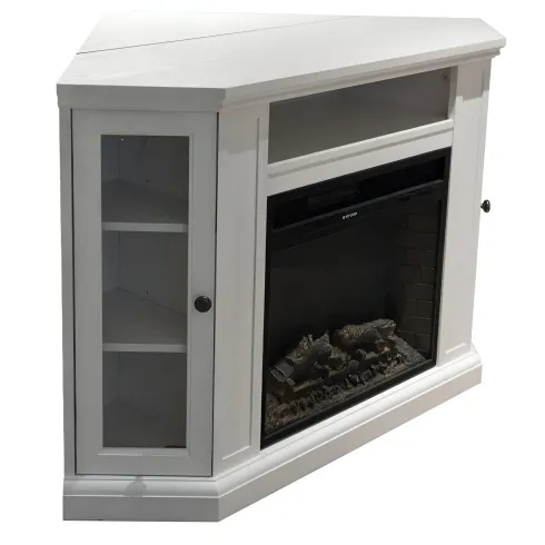 Camino Elettrico con Mobile Angolare 1800W da Appoggio in Legno Bianco
