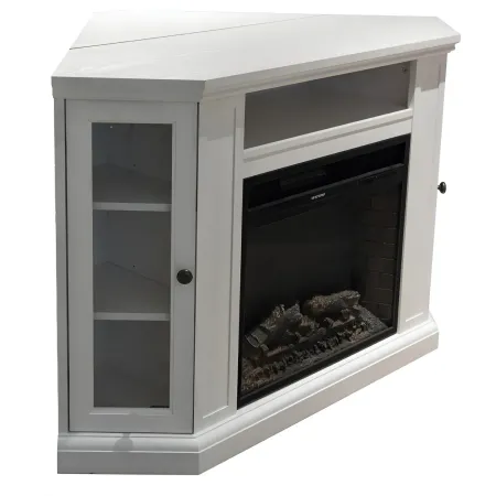Camino Elettrico con Mobile Angolare 1800W da Appoggio in Legno Bianco