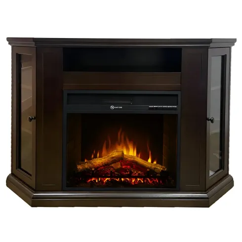 Camino Elettrico con Mobile Angolare 1800W da Appoggio in Legno Noce