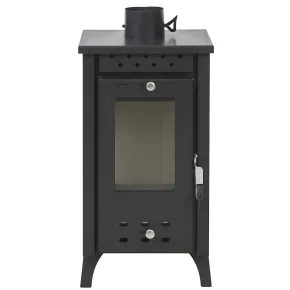 Stufa a Legna 7,7 kW in Acciaio Nero con Vetro Compatta per Interni