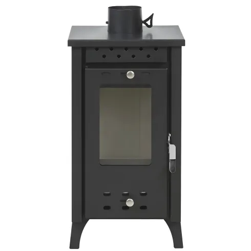 Stufa a Legna 7,7 kW in Acciaio Nero con Vetro Compatta per Interni