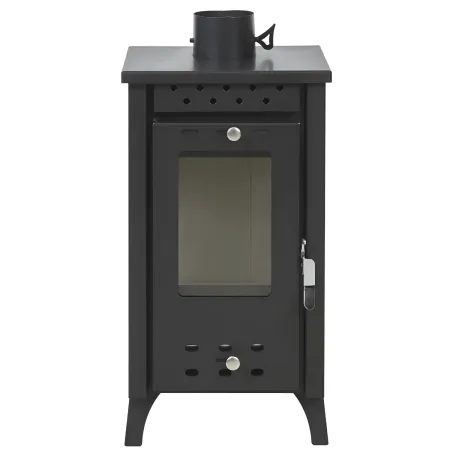 Stufa a Legna 7,7 kW in Acciaio Nero con Vetro Compatta per Interni