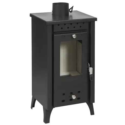 Stufa a Legna 7,7 kW in Acciaio Nero con Vetro Compatta per Interni