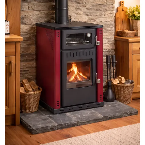 Stufa a Legna 27,6 kW in Acciaio Rosso con Forno Termostufa Boiler 38L
