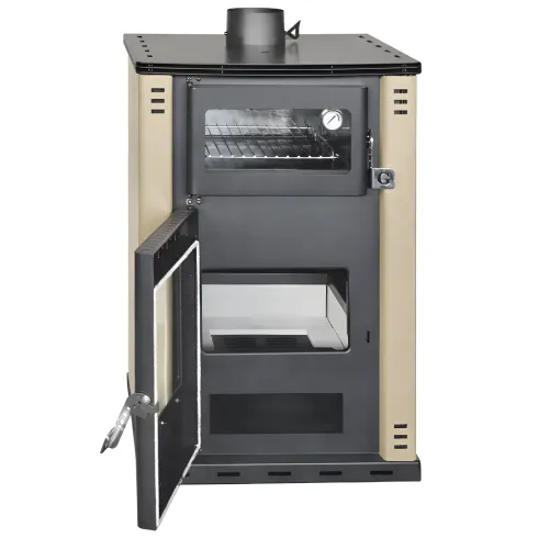 Stufa a Legna 27,6 kW in Acciaio Beige con Forno Termostufa Boiler 38L
