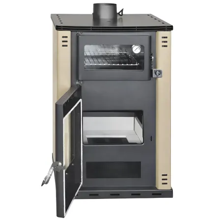 Stufa a Legna 27,6 kW in Acciaio Beige con Forno Termostufa Boiler 38L