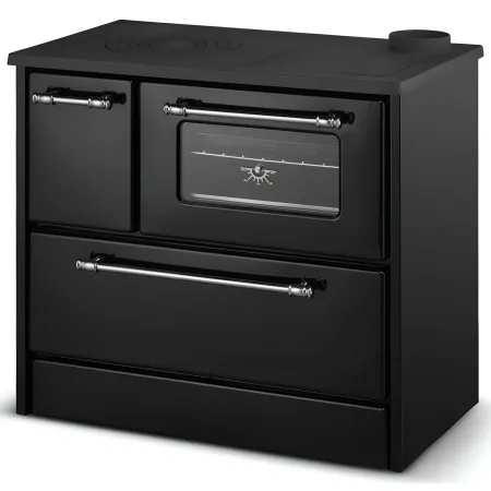 Cucina a Legna Stufa 9 kW in Acciaio Ghisa Nero Ecologica con Forno