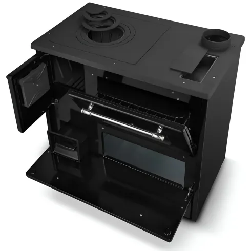 Cucina a Legna Stufa 9 kW in Acciaio Ghisa Nero Ecologica con Forno