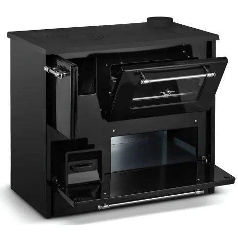 Cucina a Legna Stufa 9 kW in Acciaio Ghisa Nero Ecologica con Forno