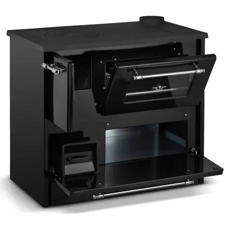 Cucina a Legna Stufa 9 kW in Acciaio Ghisa Nero Ecologica con Forno