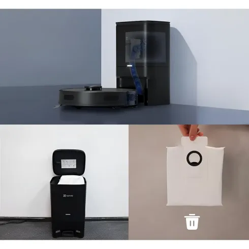 Robot Aspirapolvere Lavapavimenti Nero con Base 0,35L Mappatura Smart