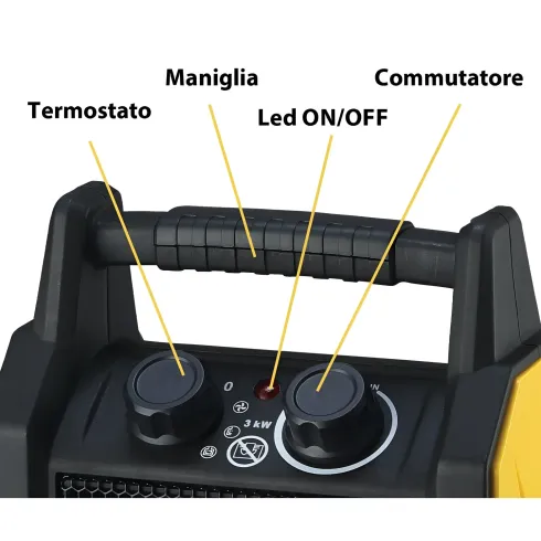 Generatore Aria Calda 3kW Elettrico 220V Giallo Portatile Ceramico