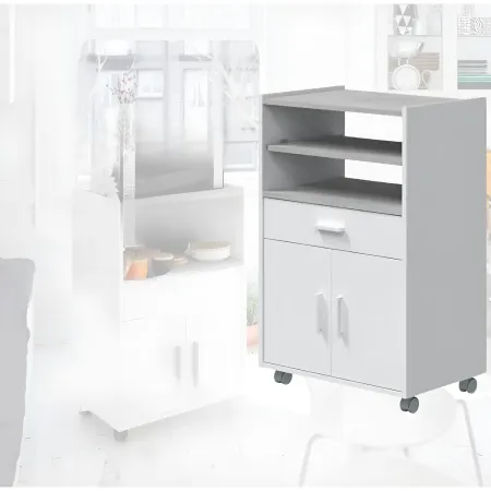 Mobile Portaforno con Ruote Legno Bianco Salvaspazio Cassetto 2 Ante