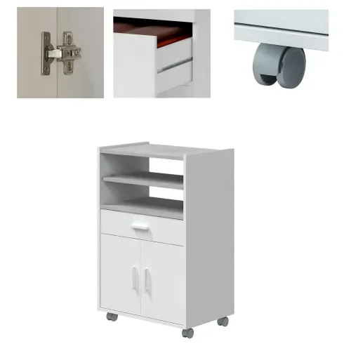 Mobile Portaforno con Ruote Legno Bianco Salvaspazio Cassetto 2 Ante