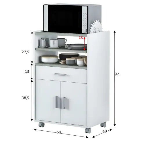 Mobile Portaforno con Ruote Legno Bianco Salvaspazio Cassetto 2 Ante