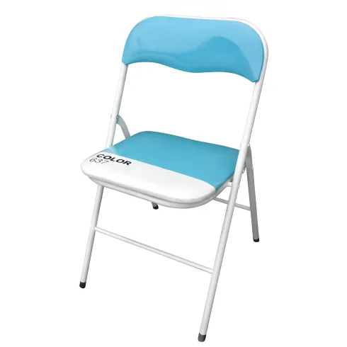 Sedia Pieghevole in Acciaio Bianco Seduta Imbottita Blu da Interno