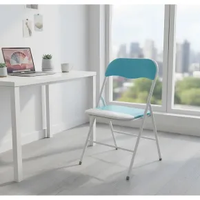 Sedia Pieghevole in Acciaio Bianco Seduta Imbottita Blu da Interno 2
