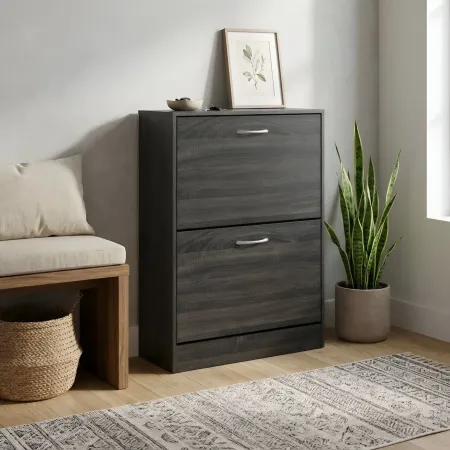 Scarpiera 2 Ante a Ribalta Slim Salvaspazio Legno Grigio Scuro Moderno
