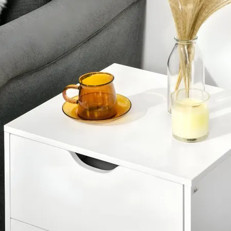 Comodino 2 Cassetti Gambe in Legno Bianco Moderno Camera da Letto