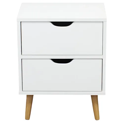 Comodino 2 Cassetti Gambe in Legno Bianco Moderno Camera da Letto