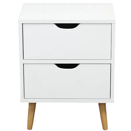 Comodino 2 Cassetti Gambe in Legno Bianco Moderno Camera da Letto