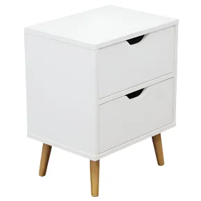 Comodino 2 Cassetti Gambe in Legno Bianco Moderno Camera da Letto