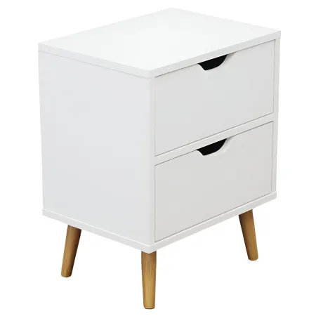 Comodino 2 Cassetti Gambe in Legno Bianco Moderno Camera da Letto