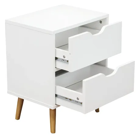 Comodino 2 Cassetti Gambe in Legno Bianco Moderno Camera da Letto