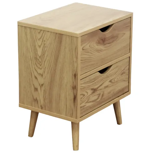 Comodino 2 Cassetti Gambe in Legno Naturale Moderno Camera da Letto