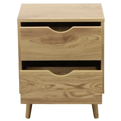 Comodino 2 Cassetti Gambe in Legno Naturale Moderno Camera da Letto