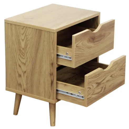 Comodino 2 Cassetti Gambe in Legno Naturale Moderno Camera da Letto