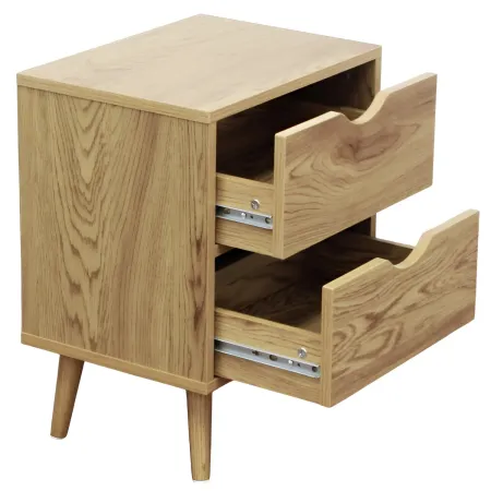 Comodino 2 Cassetti Gambe in Legno Naturale Moderno Camera da Letto