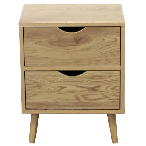 Comodino 2 Cassetti Gambe in Legno Naturale Moderno Camera da Letto