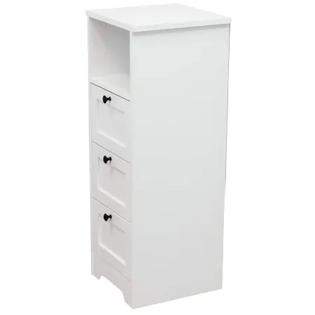 Cassettiera in Legno Bianco Slim 3 Cassetti 1 Ripiano Salvaspazio